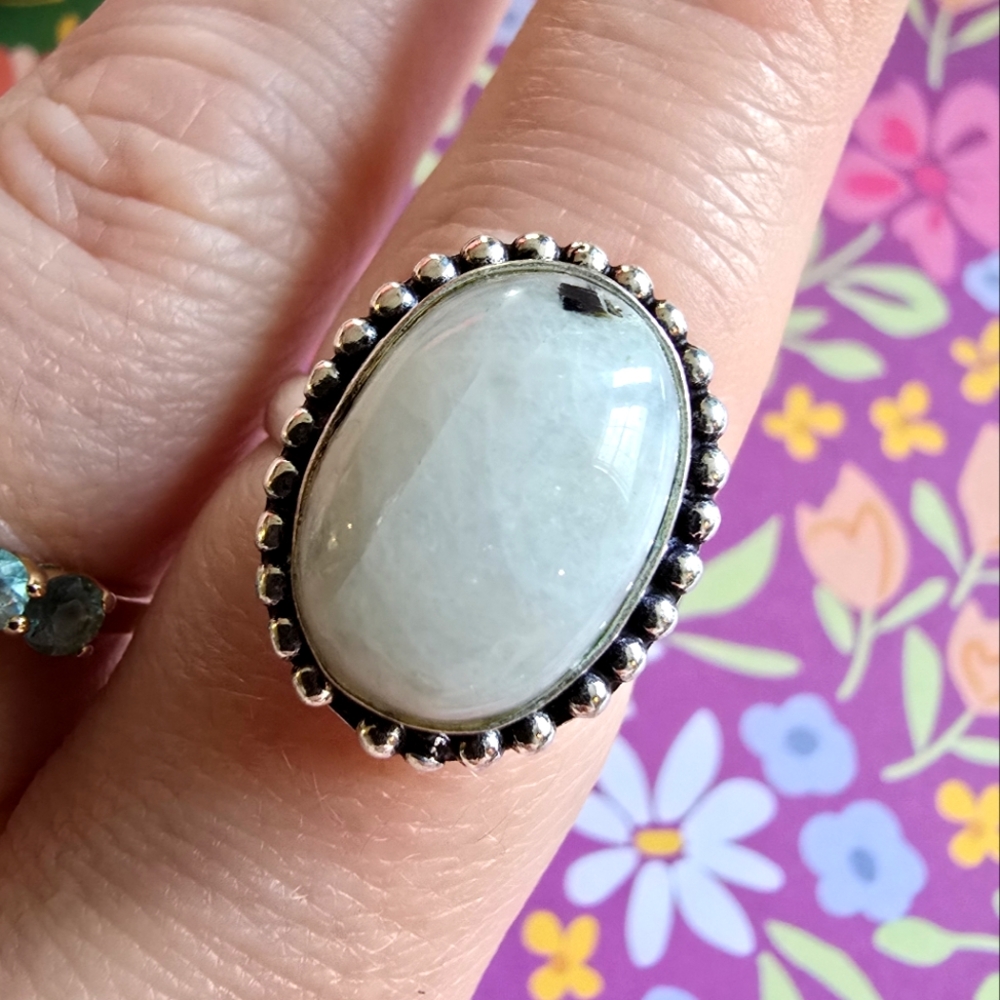 Moonstone ring silver tone boho bohemian size 9 nine white